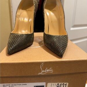 Christian Louboutin Black and Gold Glitter Heels